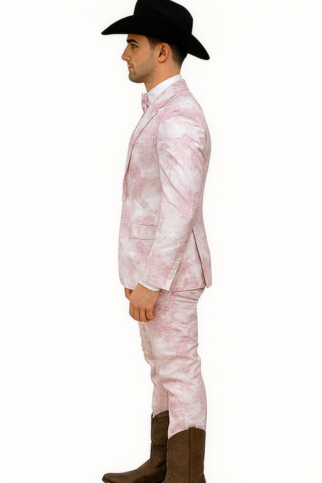 Package Package Combo Mens Pink Suit - Paisley Fancy Floral Suits with Matching Bowtie