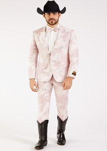 Package Package Combo Mens Pink Suit - Paisley Fancy Floral Suits with Matching Bowtie