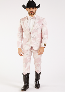 Package Package Combo Mens Pink Suit - Paisley Fancy Floral Suits with Matching Bowtie