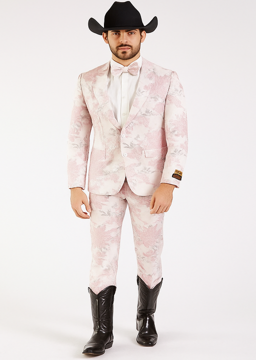 Package Package Combo Mens Pink Suit - Paisley Fancy Floral Suits with Matching Bowtie