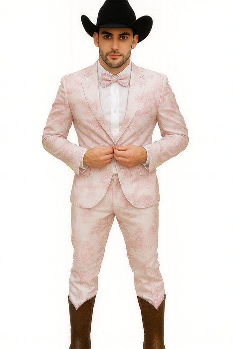 Package Package Combo Mens Pink Suit - Paisley Fancy Floral Suits with Matching Bowtie