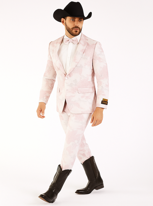 Package Package Combo Mens Pink Suit - Paisley Fancy Floral Suits with Matching Bowtie