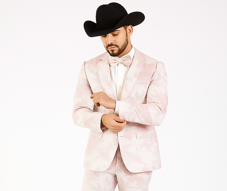 Package Package Combo Mens Pink Suit - Paisley Fancy Floral Suits with Matching Bowtie