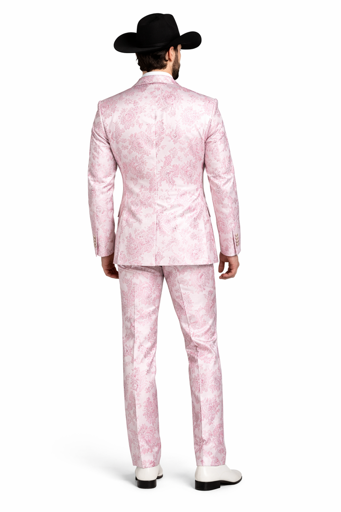 Package Package Combo Mens Pink Suit - Paisley Fancy Floral Suits with Matching Bowtie