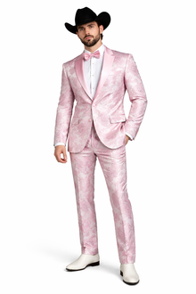 Package Package Combo Mens Pink Suit - Paisley Fancy Floral Suits with Matching Bowtie
