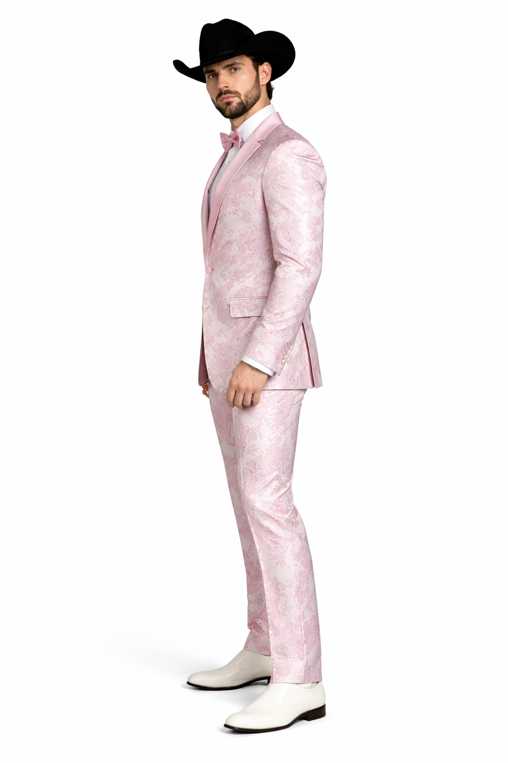 Package Package Combo Mens Pink Suit - Paisley Fancy Floral Suits with Matching Bowtie