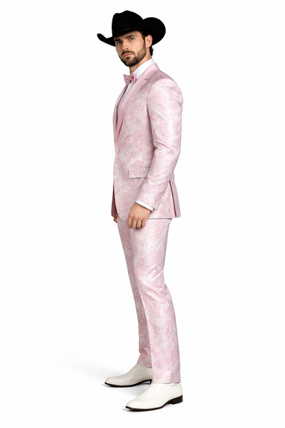 Package Package Combo Mens Pink Suit - Paisley Fancy Floral Suits with Matching Bowtie