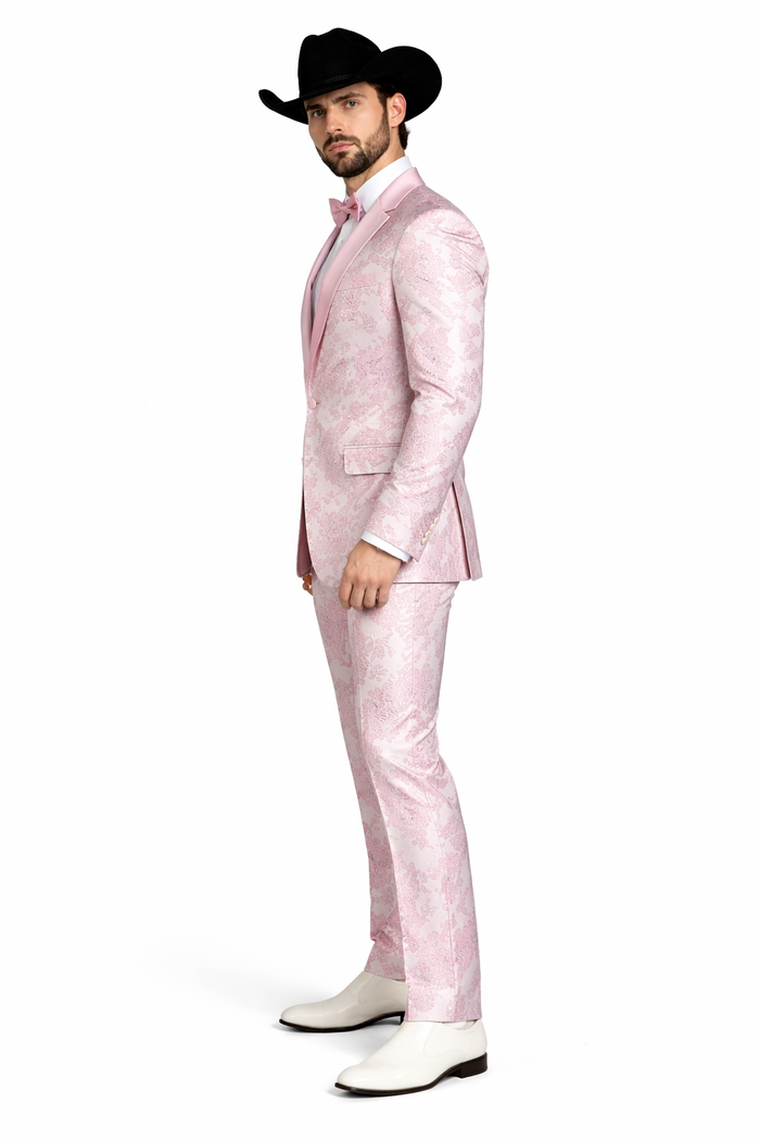 Package Package Combo Mens Pink Suit - Paisley Fancy Floral Suits with Matching Bowtie