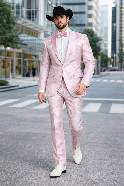 Package Package Combo Mens Pink Suit - Paisley Fancy Floral Suits with Matching Bowtie