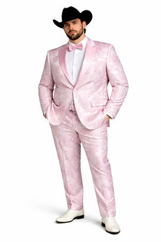 Package Package Combo Mens Pink Suit - Paisley Fancy Floral Suits with Matching Bowtie