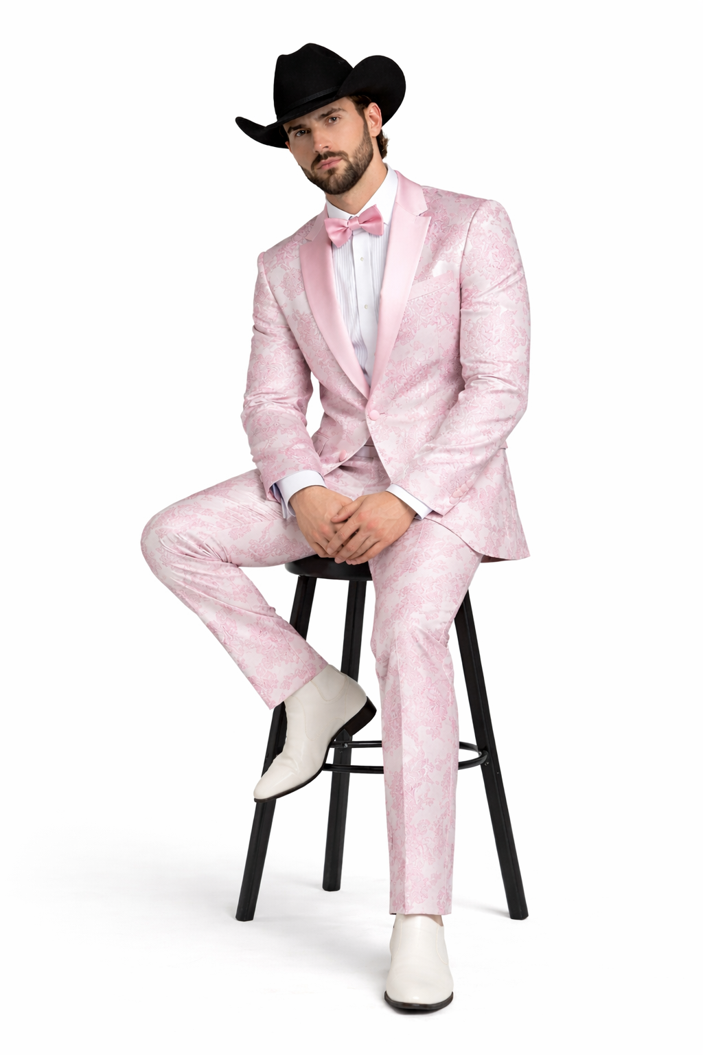Package Package Combo Mens Pink Suit - Paisley Fancy Floral Suits with Matching Bowtie