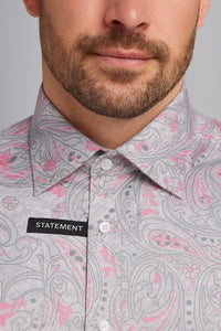 Mens Paisley Shirts - Club Fashion Dress Shirt Spread Collar in  Color Grey
