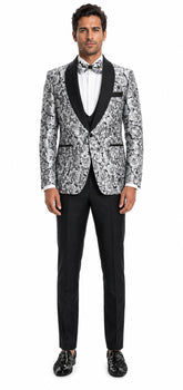 Paisley Suit - Wedding Tuxedo Suit - Prom Black ~ Silver Suit