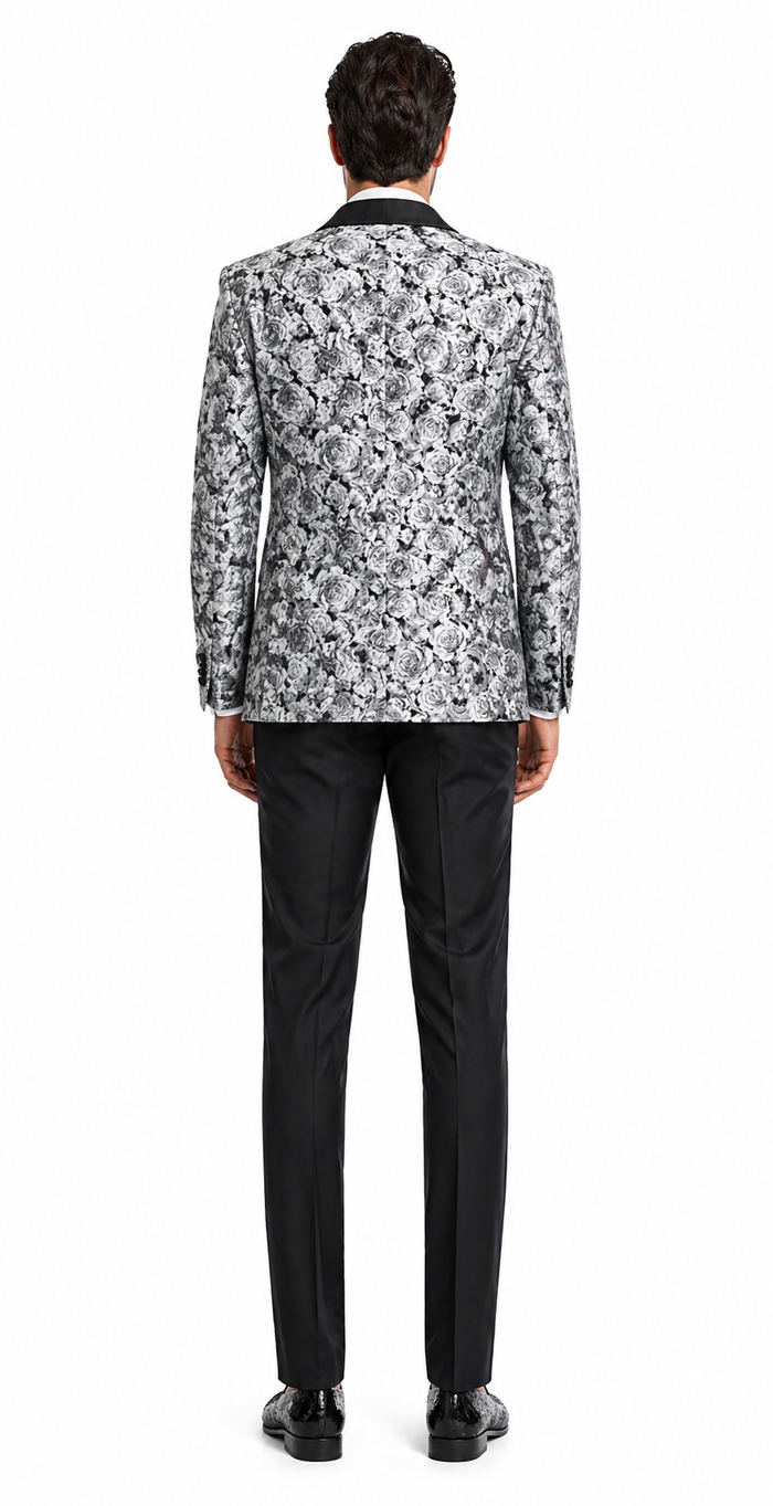 Paisley Suit - Wedding Tuxedo Suit - Prom Black ~ Silver Suit