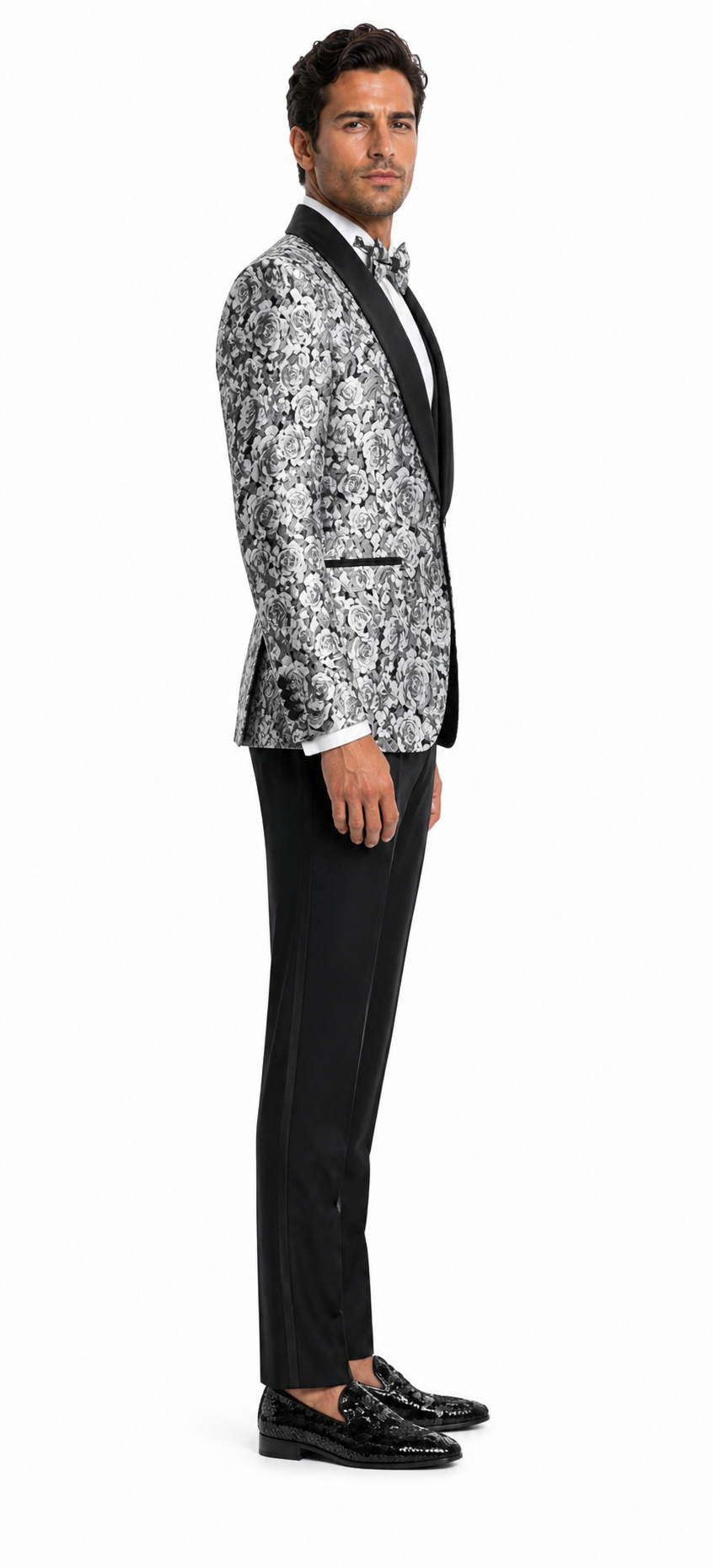 Paisley Suit - Wedding Tuxedo Suit - Prom Black ~ Silver Suit