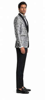 Paisley Suit - Wedding Tuxedo Suit - Prom Black ~ Silver Suit