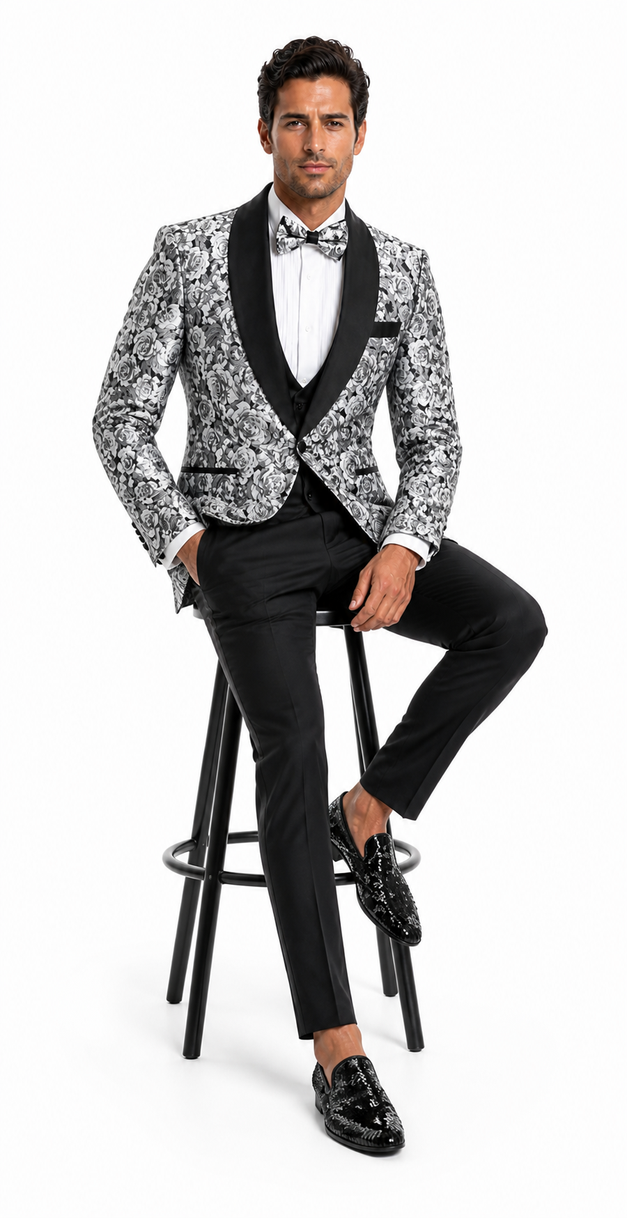 Paisley Suit - Wedding Tuxedo Suit - Prom Black ~ Silver Suit