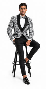 Paisley Suit - Wedding Tuxedo Suit - Prom Black ~ Silver Suit