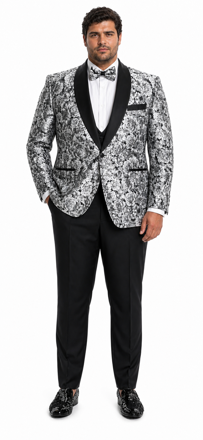 Paisley Suit - Wedding Tuxedo Suit - Prom Black ~ Silver Suit