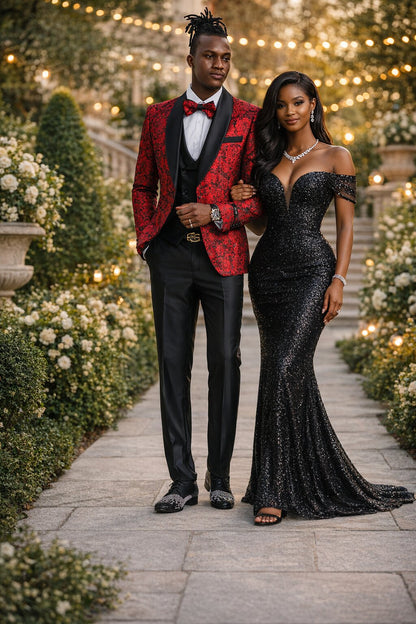 Paisley Suit - Wedding Tuxedo Suit - Prom Red Suit