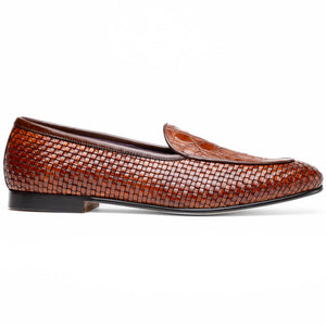 Zelli Palio Crocodile and Calfskin Basketweave Loafer in Cognac