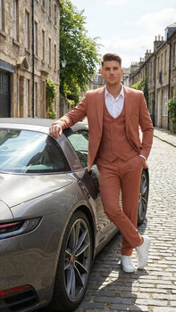 peach 3 piece suit for men