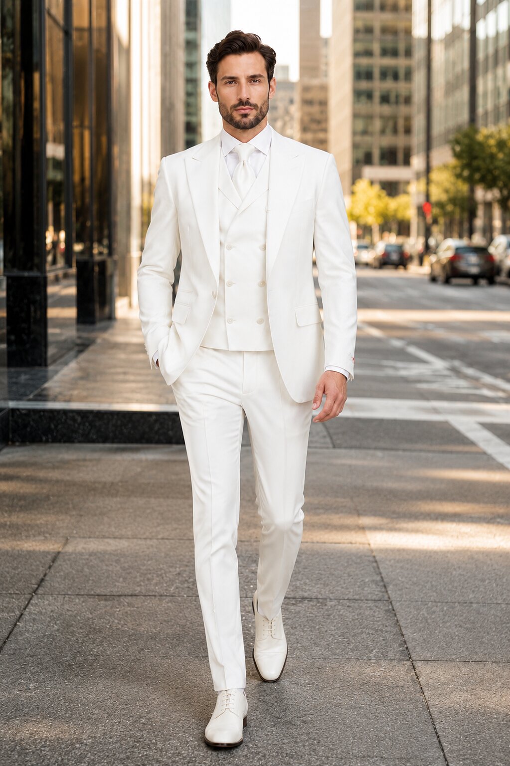 Tiglio Rosso Suit  - Classic Fit Athletic Cut 100% Wool Super 150s Italian Fabric Peak Lapel in Color Off White