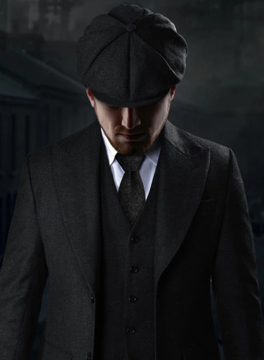 Men's Black Full-length Sleeves Buttoned Closure Peaky Blinders Suit - Peaky Blinders Outfit + Overcoat + Hat (Peaky Blinder Custome) - Image 10