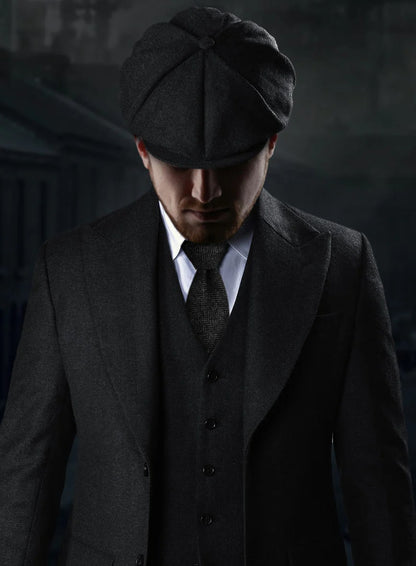 Men's Black Full-length Sleeves Buttoned Closure Peaky Blinders Suit - Peaky Blinders Outfit + Overcoat + Hat (Peaky Blinder Custome) - Image 10