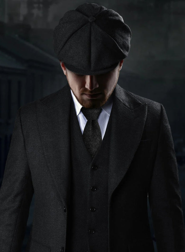 Men's Black Full-length Sleeves Buttoned Closure Peaky Blinders Suit - Peaky Blinders Outfit + Overcoat + Hat (Peaky Blinder Custome) - Image 10