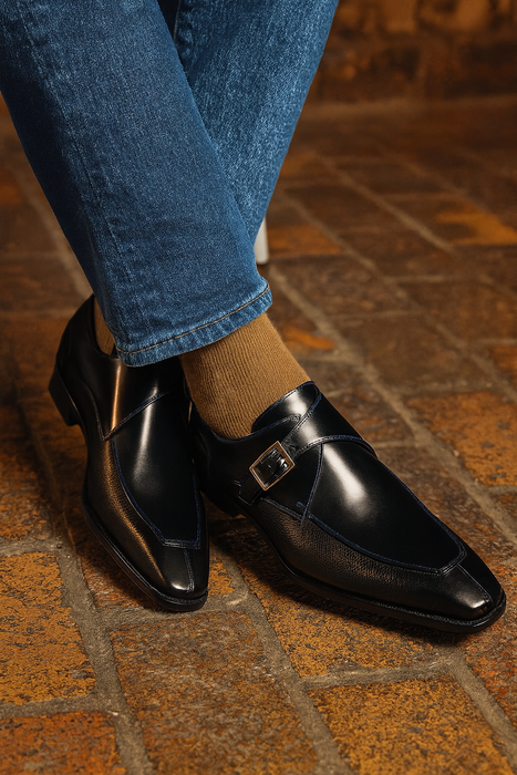 Pego Monk Strap  Blue By Mezlan Made In Spain Brand
