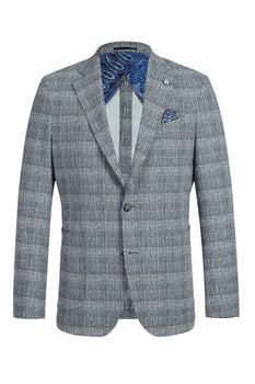 Pelago Men's Grey & Blue Windowpane Slim Fit Blazer — Summer Style - Elegant Mensattire