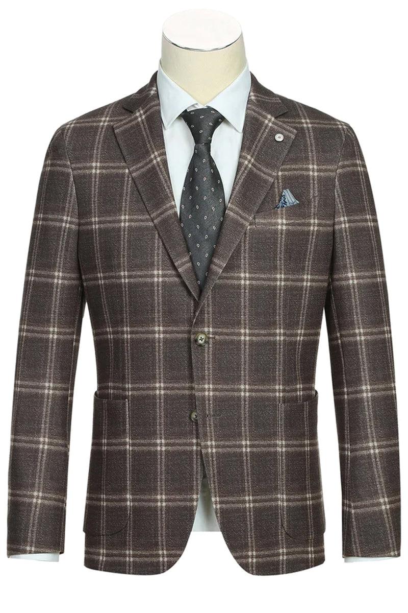 Pelago Men's Slim Fit Blazer - Burgundy & Blue Windowpane Plaid main image 0
