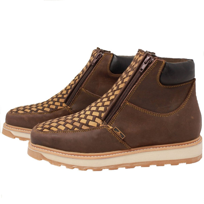 Petatillo Square Toe Double Density Work Boots Brown with Double Zipper