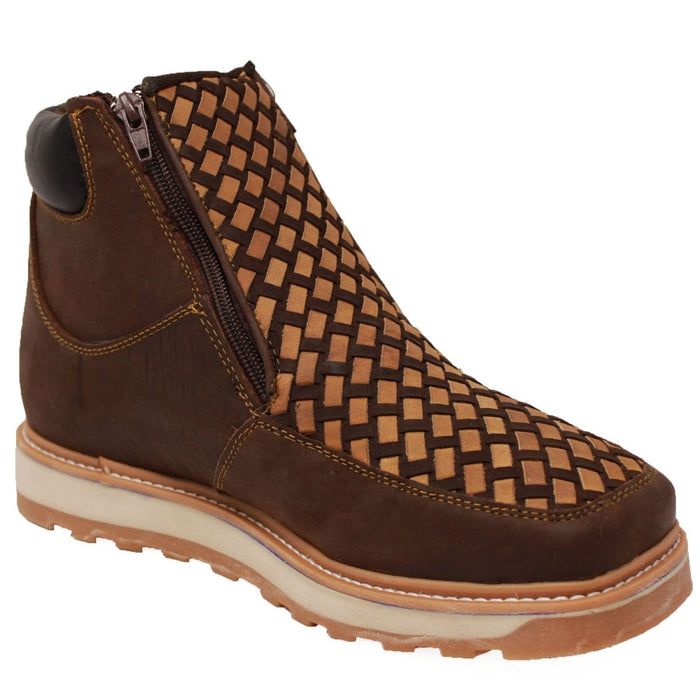 Petatillo Square Toe Double Density Work Boots Brown with Double Zipper