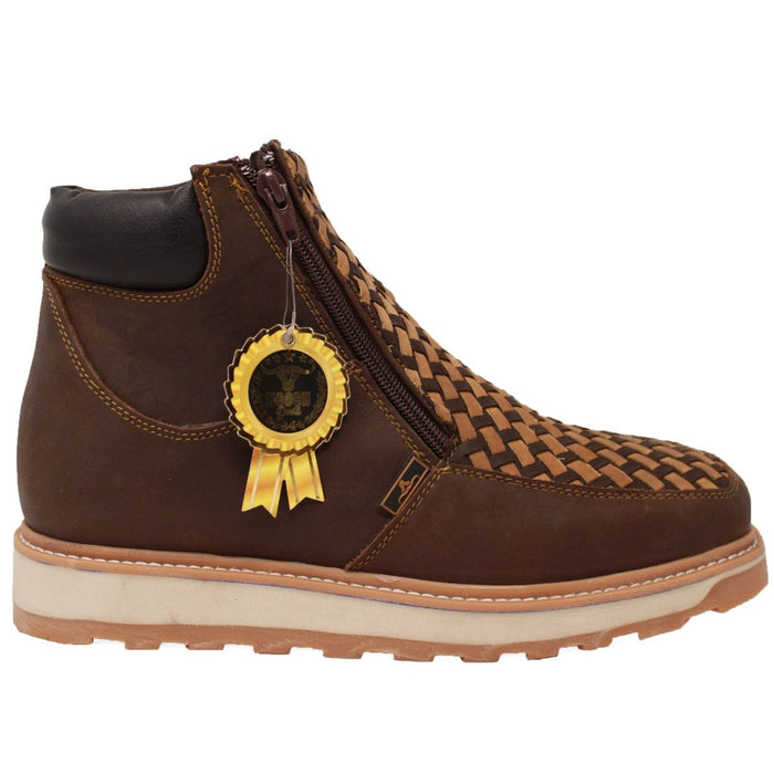 Petatillo Square Toe Double Density Work Boots Brown with Double Zipper