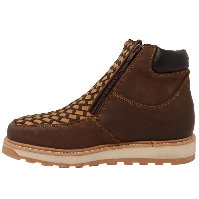 Petatillo Square Toe Double Density Work Boots Brown with Double Zipper