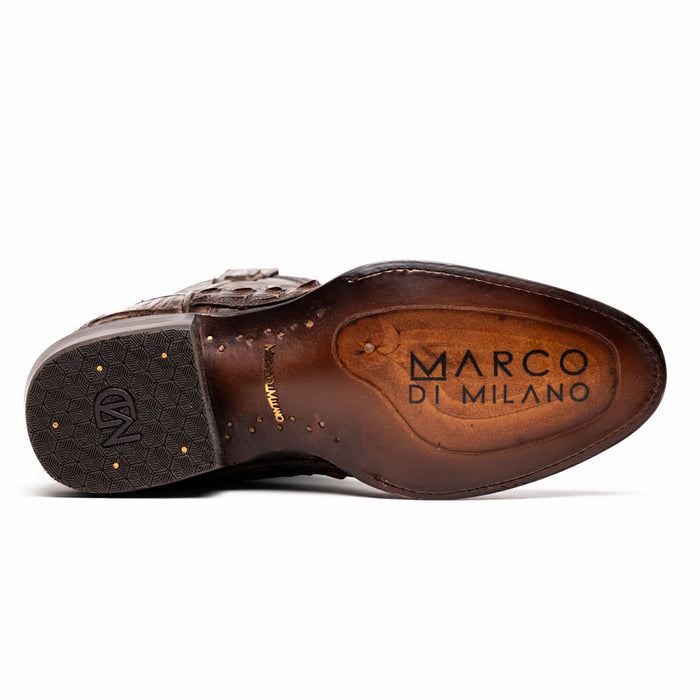 Marco Di Milano Phoenix Aged Brown Caiman Crocodile Round Toe Cowboy Boots