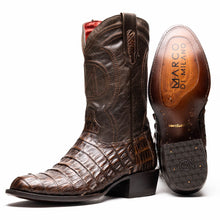 Marco Di Milano Phoenix Aged Brown Caiman Crocodile Round Toe Cowboy Boots