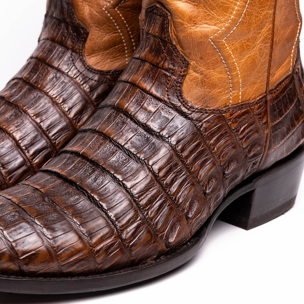 Marco Di Milano Phoenix Aged Maple Caiman Crocodile Round Toe Cowboy Boots - Image 4