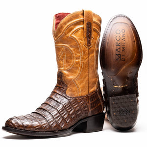 Marco Di Milano Phoenix Aged Maple Caiman Crocodile Round Toe Cowboy Boots