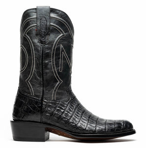 Marco Di Milano Phoenix Black Caiman Crocodile Round Toe Cowboy Boots
