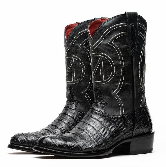 Marco Di Milano Phoenix Black Caiman Crocodile Round Toe Cowboy Boots