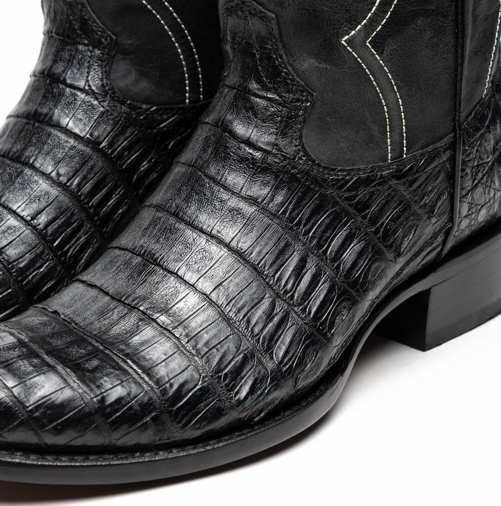 Marco Di Milano Phoenix Black Caiman Crocodile Round Toe Cowboy Boots - Image 4