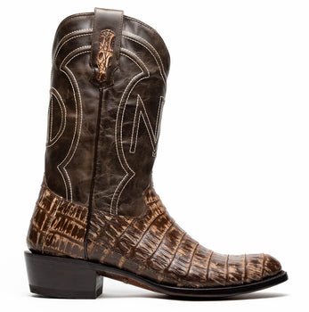 Marco Di Milano Phoenix Stone Brown Caiman Crocodile Round Toe Cowboy Boots - Image 2