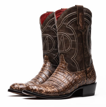 Marco Di Milano Phoenix Stone Brown Caiman Crocodile Round Toe Cowboy Boots - Image 3