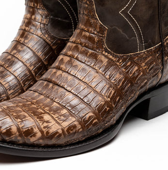 Marco Di Milano Phoenix Stone Brown Caiman Crocodile Round Toe Cowboy Boots - Image 4