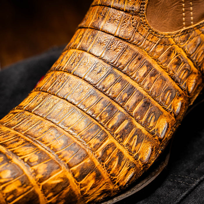Marco Di Milano Phoenix Mustard Brown Caiman Crocodile Round Toe Cowboy Boots - Image 7
