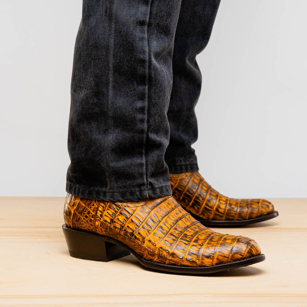 Marco Di Milano Phoenix Mustard Brown Caiman Crocodile Round Toe Cowboy Boots - Image 9