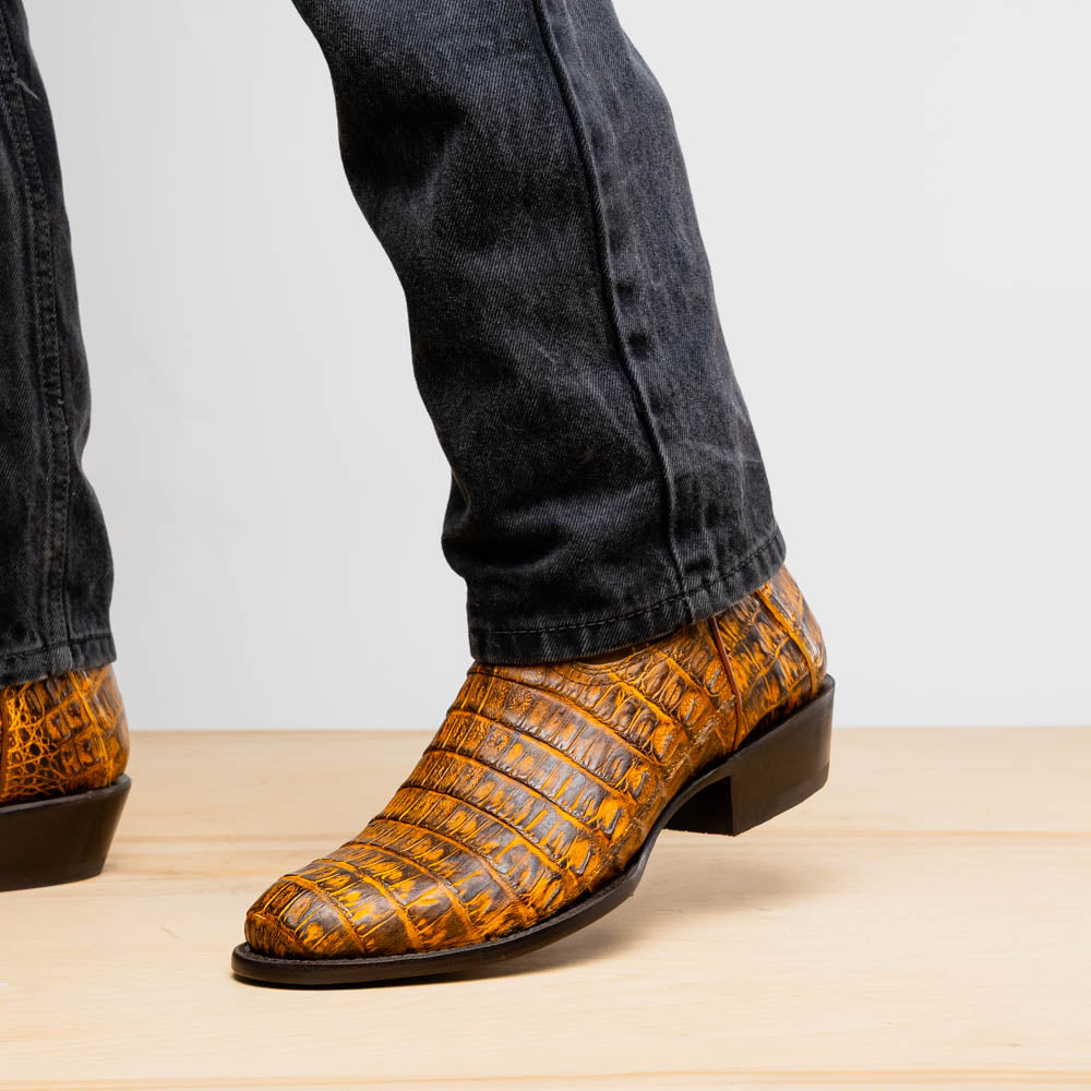Marco Di Milano Phoenix Mustard Brown Caiman Crocodile Round Toe Cowboy Boots - Image 10